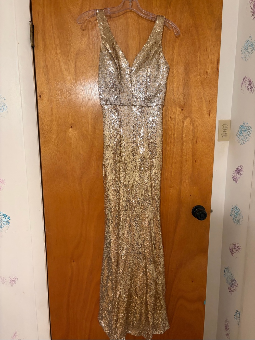 Crystal Doll Gold Sequin V-Neck Maxi Dress